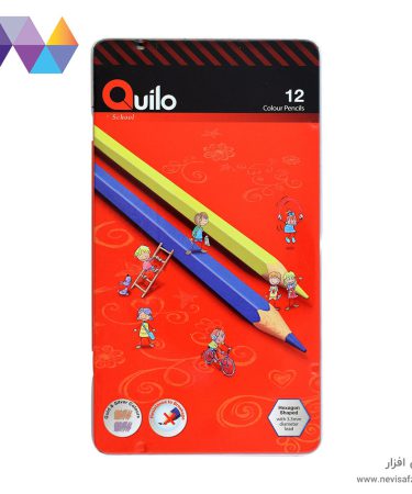 مداد رنگی 12 رنگ Quilo مدل فلزی تخت
